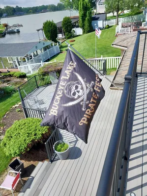 Rectangle Flag - We host the Buckeye Lake Pirate Fest a Pirate Festival in Buckeye Lake Ohio Well have the flags on display at Pirate Fest and businesses around the lake The pictures show the flags hanging on the back of our house