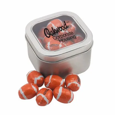 Window Tin with Chocolate Footballs - SBF2700 - Custom Patch Factory