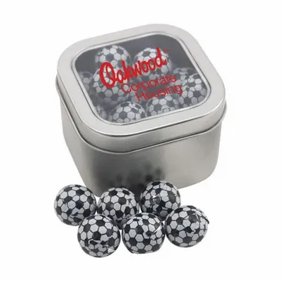 Window Tin with Chocolate Soccer Balls - SBF2700 - Custom Patch Factory