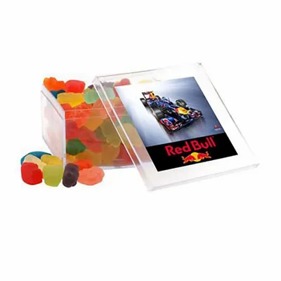 Clever Candy Large Square Acrylic Candy Box with Gummy Bears - Custom Patch Factory