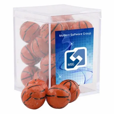 Acrylic Box with Chocolate Basketballs - Small - Custom Patch Factory