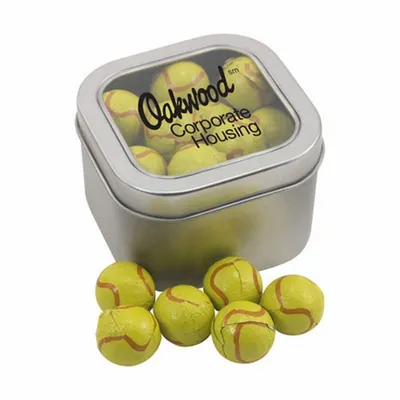 Window Tin with Chocolate Tennis Balls - SBF2700 - Custom Patch Factory
