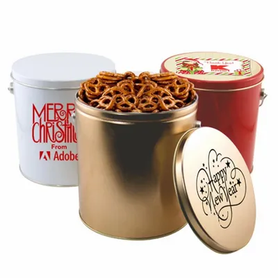 1 Gallon Gift Tin with Pretzels - Custom Patch Factory