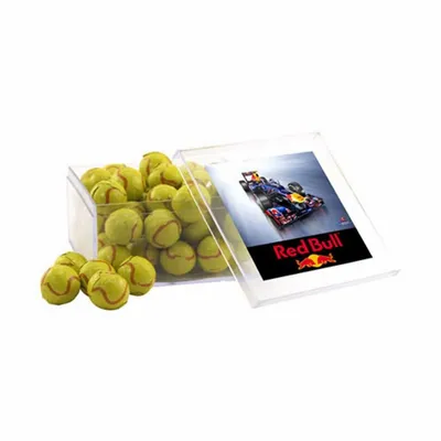 Acrylic Box with Chocolate Tennis Balls - Large - Custom Patch Factory