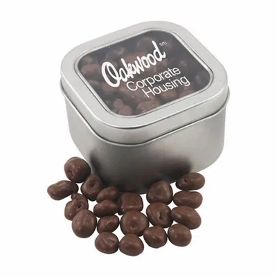 Window Tin with Chocolate Raisins - Custom Patch Factory