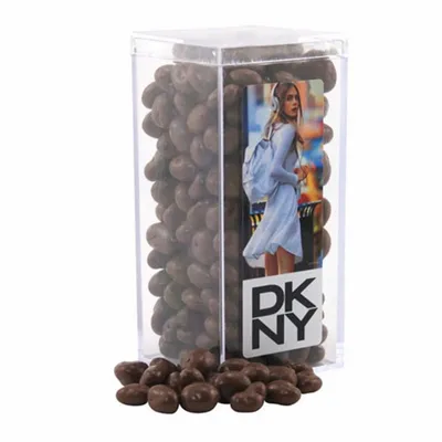 Acrylic Box with Chocolate Covered Raisins - Custom Patch Factory