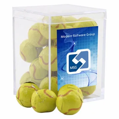 Acrylic Box with Chocolate Tennis Balls - Small - Custom Patch Factory