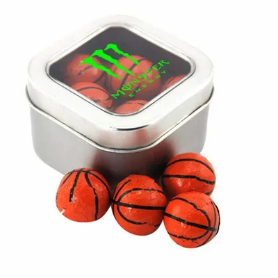 Window Tin with Chocolate Basketballs - SBF2500 - Custom Patch Factory