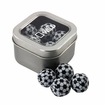Window Tin with Chocolate Soccer Balls - SBF2500 - Custom Patch Factory