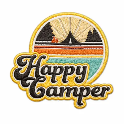 Round Happy Camper Iron On Patch