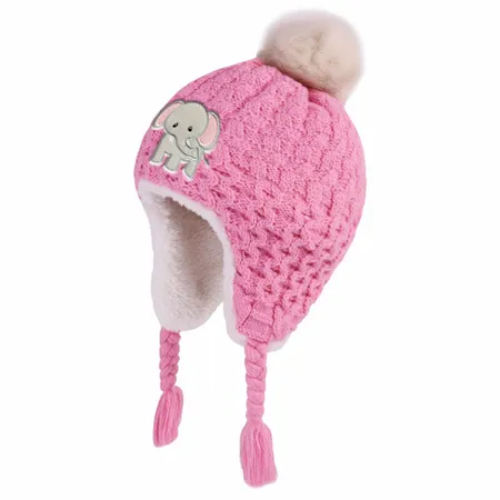 Cutesy Pom Acrylic Kid Beanies with Earflaps - Custom Patch Factory