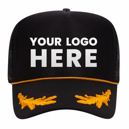 Otto 39-162 5-Panel High Crown Foam Trucker Hat - Black/Gold with Oak Leaves - Custom Patch Factory