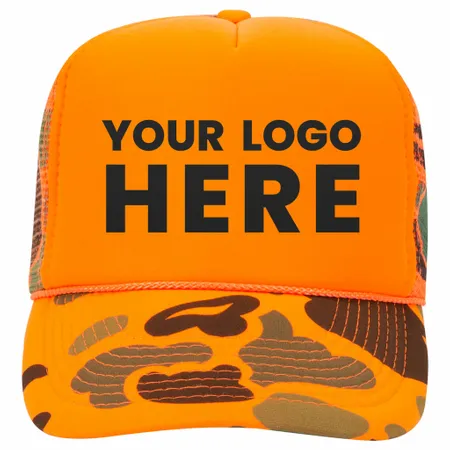 Otto 49-131 5-Panel High Crown Foam Trucker Hat - Neon Camo Otto 49-131 5-Panel High Crown Foam Trucker Hat - Neon Camo - Custom Patch Factory
