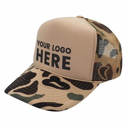 Nissun CPC - Foam Trucker Hat Camo, 5-Panel Camouflage Cap - Custom Patch Factory