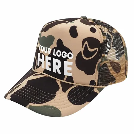 Nissun CSC - Foam Trucker Camo Hat, 5-Panel Camouflage Cap - Custom Patch Factory