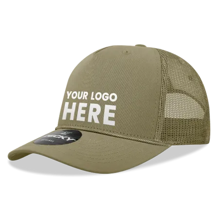 Decky 6040 - 5 Panel Mid Profile Structured Cotton/Poly Blend Trucker w/Rope - Custom Patch Factory