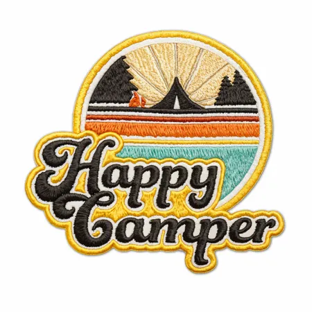 Round Happy Camper Iron On Patch - Custom Patch Factory