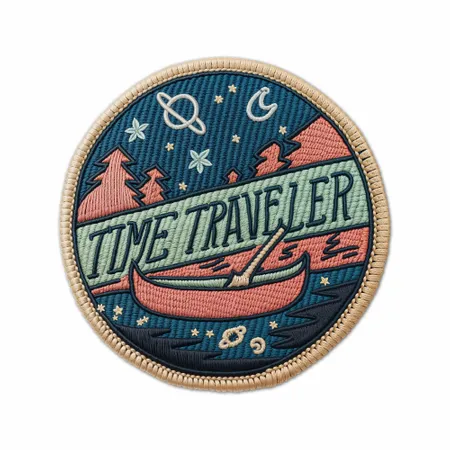 Round Time Traveler Iron On Patch - Custom Patch Factory