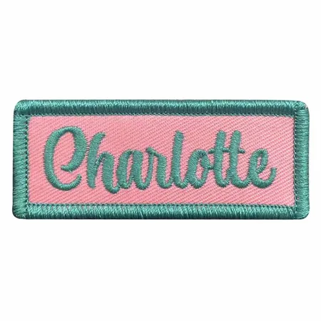 Teal and Pink Charlotte Name Patch - Custom Patch Factory