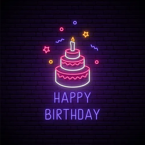 Happy Birthday with Cake Neon Sign - Custom Patch Factory