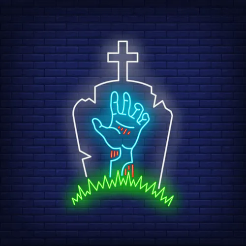 Gravestone Zombie Hand Neon Sign - Custom Patch Factory