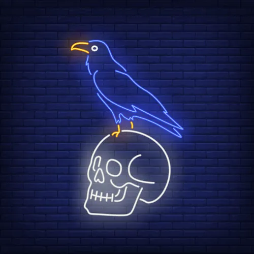 Crow Sitting Human Skull Neon Sign - Custom Patch Factory