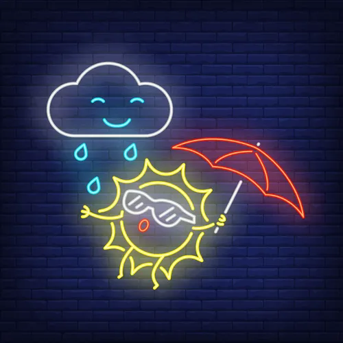 Cartoon Sun With Umbrella Rain Neon Sign - Custom Patch Factory