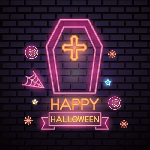 Pink Halloween Coffin Cross Neon Sign - Custom Patch Factory