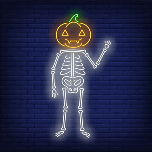 Skeleton with Pumpkin Head Neon Sign - Custom Patch Factory