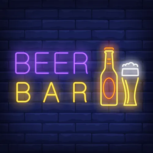 Beer & Bar with Bottle & Glass Neon - Custom Patch Factory