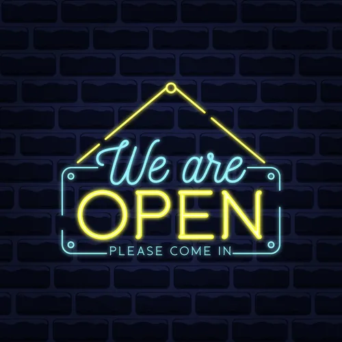 We Are Open Blue and Yellow Neon Sign - Custom Patch Factory