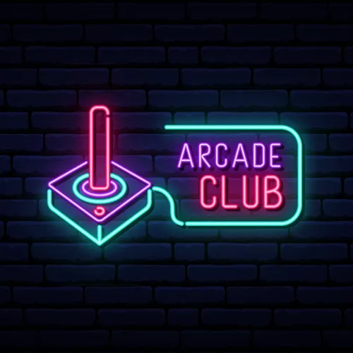 Retro Joystick Arcade Club Neon Sign - Custom Patch Factory
