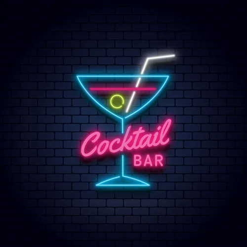 Cocktail Bar Glass & Zip Neon Sign - Custom Patch Factory