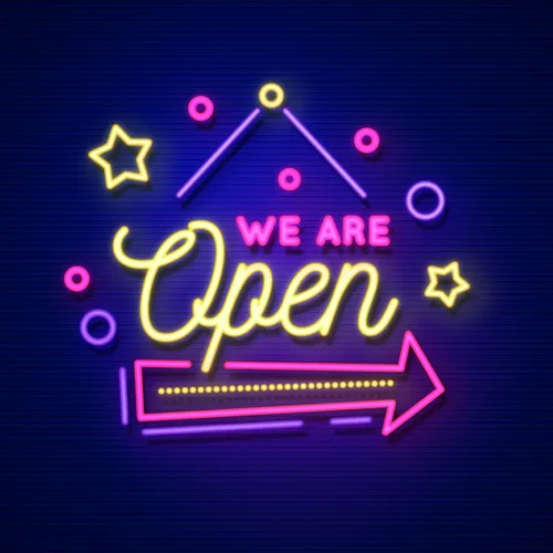We Are Open Hanging Neon Sign - Custom Patch Factory