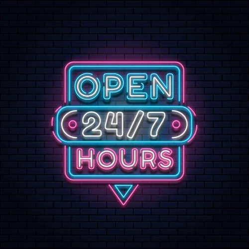 24/7 Open Hours Neon Sign - Custom Patch Factory