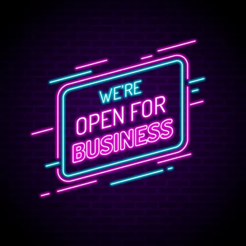 Open For Business Neon Sign - Custom Patch Factory