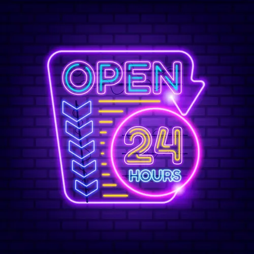 Retro Open 24 Hours Neon Sign - Custom Patch Factory