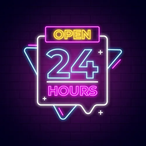 Open 24 Hours with Abstract Shapes Neon Sign - Custom Patch Factory