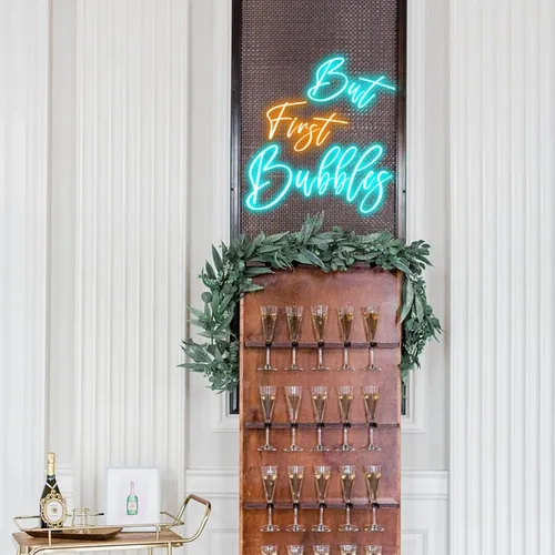 But First Bubbles Wedding Party Neon Sign - Custom Patch Factory