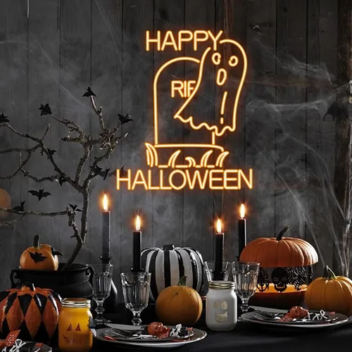 Happy Halloween Ghost Neon Sign - Custom Patch Factory