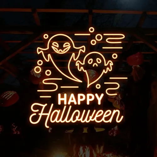 Happy Halloween Two Ghosts Neon Sign - Custom Patch Factory