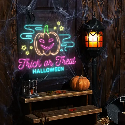 Trick or Treat Halloween Neon Sign - Custom Patch Factory