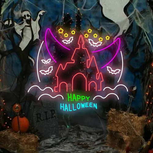 Happy Halloween Castle Neon Sign - Custom Patch Factory