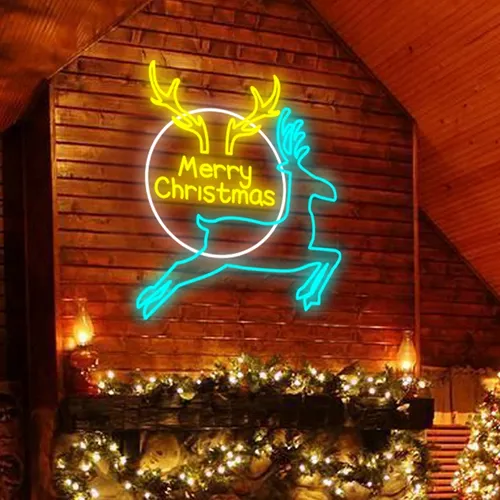 Merry Christmas Deer Neon Sign - Custom Patch Factory