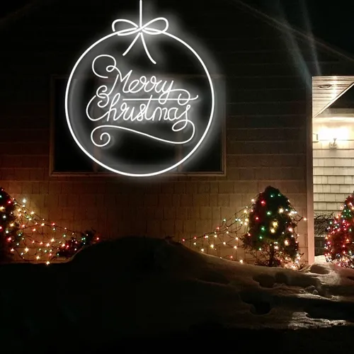 Merry  Christmas Circle Typography Neon Sign - Custom Patch Factory