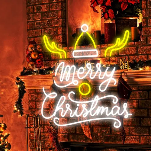 Merry Christmas Deer Horn with Hat Neon Sign - Custom Patch Factory