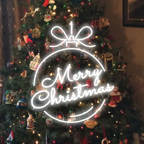 Merry Christmas Circle Text Neon Sign - Custom Patch Factory