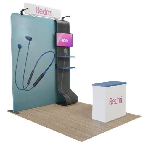 Custom Media Display with TV Stand Tension Fabric 8' x 8' - Custom Patch Factory