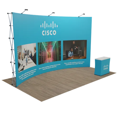 Custom Curved Pop Up Display Stand 20' x 10' (ft) - Custom Patch Factory