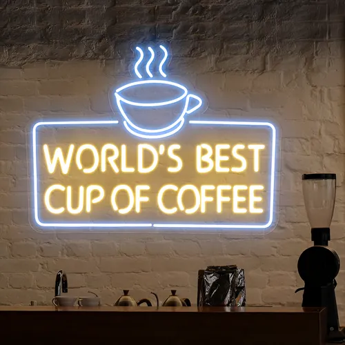World's Best Cup of Coffee Neon Sign - Custom Patch Factory